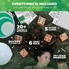 image:imageSWOOC Yardzee Farkle amp 20 Games  LightWeight Yard Dice Game Set All Weather with Collapsible Bucket 5 Big Laminated Score Cards and Marker Choose 25in or 35in Dice Yard GamesGreen
