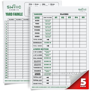 image:imageSWOOC Games  5 Big Premium Laminated Yardzee amp Farkle Score Cards 115in x 8in with Rules  Large Reusable Dry Erase Pads for Giant Outdoor DiceScore Cards Only 5 Pack
