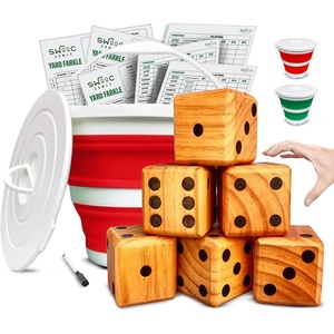image:imageSWOOC Yardzee Farkle amp 20 Games  LightWeight Yard Dice Game Set All Weather with Collapsible Bucket 5 Big Laminated Score Cards and Marker Choose 25in or 35in Dice Yard GamesRed