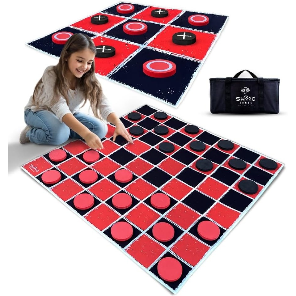 image:imageSwooc Games  2in1 Vintage Giant Checkers amp Tic Tac Toe Game WMat 3ft x 3ft  100 MachineWashable Canvas  Giant Outdoor Games for Kids  Yard Game for Kids  Jumbo Lawn Set  Large Checkers3ft x 3ft
