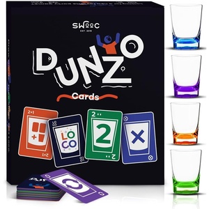image:imageSWOOC DUNZO  Hydrating Version of Classic Card Game with 4 Unbreakable Glasses  Draw Two Skip Reverse Get Loco  Fun Party Game amp Funny Gifts  Card Games